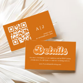 Cartão De Informações Orange Boho Retro 70s Detalhes do Casamento Qr Cod