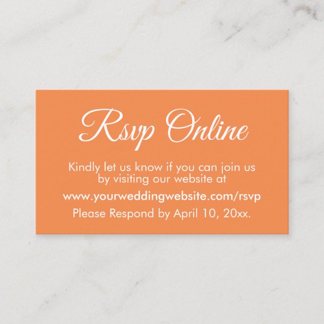 Cartão De Informações Orange Cream Weding RSVP Online Elegante Simples (Frente)