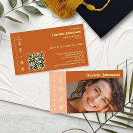 Cartão De Informações Orange Modern Photo  QR Code Graduation Party 