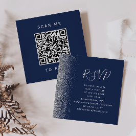 Cartão De Informações Orçamento Azul Marinho Prata Casamento Código QR R
