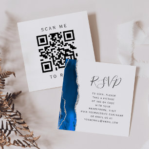 Cartão De Informações Orçamento Azul Real Casamento Prata QR Code RSVP