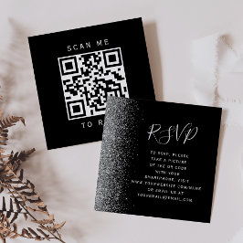 Cartão De Informações Orçamento Black Silver Glitter Wedter QR Code RSVP