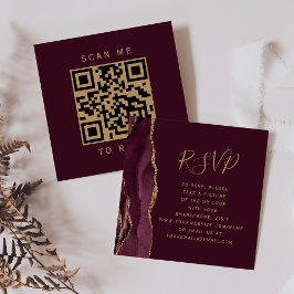 Cartão De Informações Orçamento Borgonha Dourado Ágata Casamento QR Code