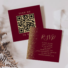 Cartão De Informações Orçamento Borgonha Vermelho Dourado Casamento QR C