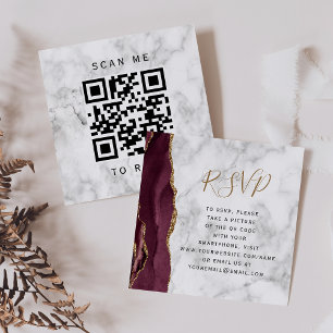 Cartão De Informações Orçamento Burgundy Dourado Mármore Ágata Código QR