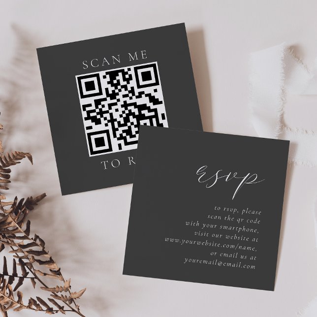 Cartão De Informações Orçamento Elegante Script Cinza Código QR Casament (Criador carregado)