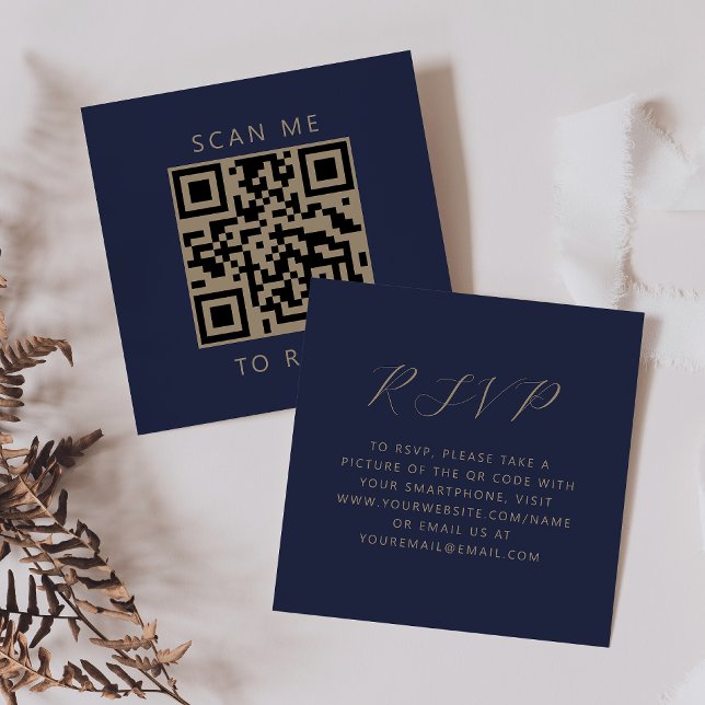 Cartão De Informações Orçamento Marinho Dourado Script Casamento QR Code (Criador carregado)