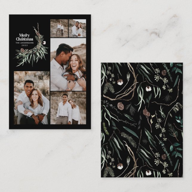 Cartão De Informações Orçamento multifoto-botânica em preto (Frente/Verso)