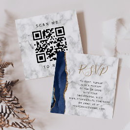 Cartão De Informações Orçamento Navy Gold Ágata Mármore Casamento QR Cod
