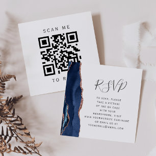 Cartão De Informações Orçamento Navy Rose Gold Ágata Casamento QR Code R