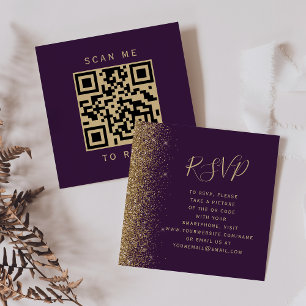 Cartão De Informações Orçamento Roxo Dourado Glitter Casamento Código QR