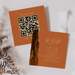 Cartão De Informações Orçamento Rust Gold Ágata Casamento QR Code RSVP