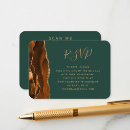 Cartão De Informações Orçamento Rust Ouro Ágata Verde Casamento QR Code