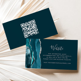 Cartão De Informações Orçamento Teal Prata Ágata Código QR Casamento