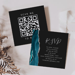 Cartão De Informações Orçamento Teal Prata Ágata Escuro Casamento QR Cod