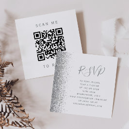 Cartão De Informações Orçamento White Silver Glitter Wedter QR Code RSVP