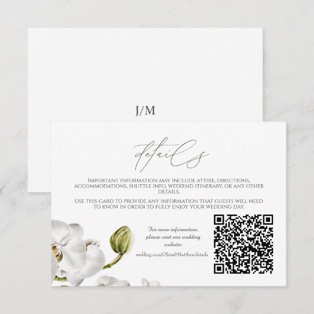 Cartão De Informações Orchids Frame Elegant Tropical Wedding QR code (Frente/Verso)
