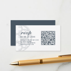 Cartão De Informações Orion Blue Elegante Clássico Castelo QR Code RSVP