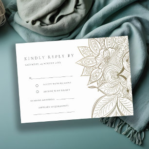 Cartão De Informações Ornamentado Clássico Paisley Ivory Dourado Wedding