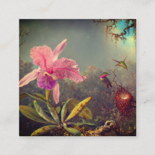 Cartão De Informações Orquídea Cattleya e Três Beija-flores Heade