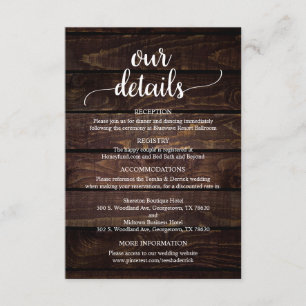 Cartão De Informações Os Nossos Detalhes De Casamento, A Madeira Rústica