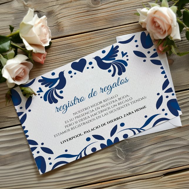 Cartão De Informações Otomi Blue Floral Elegant Fiesta Spanish Wedding (Otomi Blue Floral Elegant Fiesta Spanish Wedding Enclosure Card)