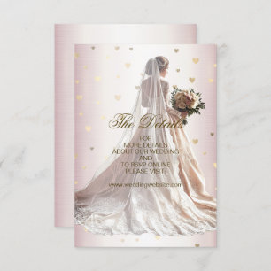 Cartão De Informações Ouro Casamento no inverno Bride rosa Bride Coraçõe