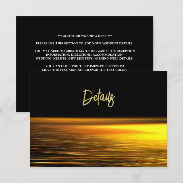 Cartão De Informações Ouro Ocean, Elegant Beach Wedding Detail (Frente/Verso)