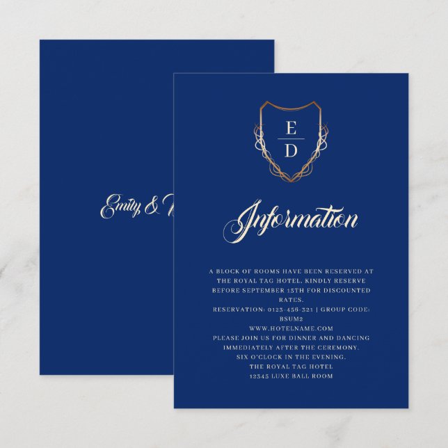 Cartão De Informações Ouro Real Clássico Monograma Luxo (Frente/Verso)