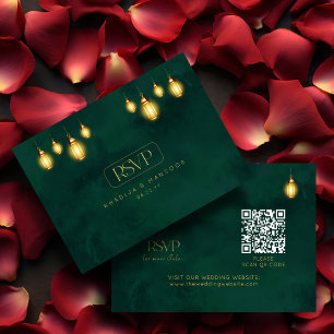 Cartão De Informações Ouro Real Emerald Verde Luz QR Casamento RSVP