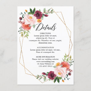 Cartão De Informações Outono Borgonha Floral geométrico com detalhes ros