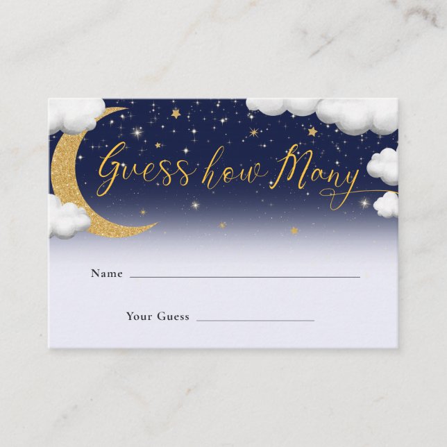 Cartão De Informações Over the Moon Baby Shower Guess How Many (Frente)