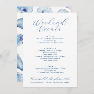 Cartão De Informações Oyster Wedding Weekend Events Blue Watercolor