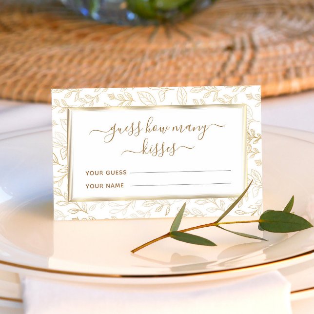Cartão De Informações Padrão de Folhas Douradas Adivinhe Quantos Beijos  (Criador carregado)