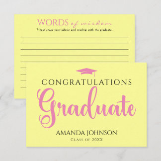Cartão De Informações Palavras amarelas cor-de-rosa da graduação da sabe