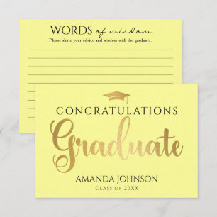 Cartão De Informações Palavras Douradas Amarelas de Graduação da Sabedor