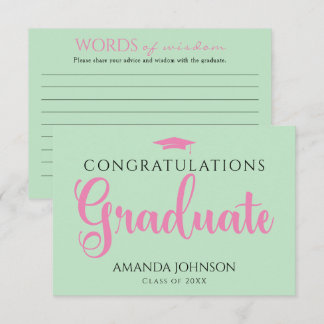 Cartão De Informações Palavras Formandos Verdes Rosa de Graduação da Sab