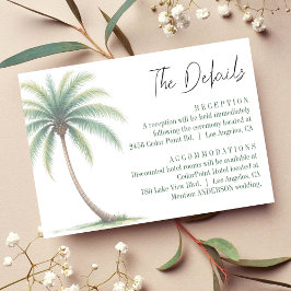 Cartão De Informações Palm Tree Tropical Island Watercolor Green Wedding