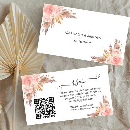 Cartão De Informações Pampas blush de resposta de casamento website QR c