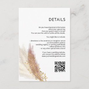 Cartão De Informações Pampas cor-de-rosa - Detalhes do casamento/Cartão