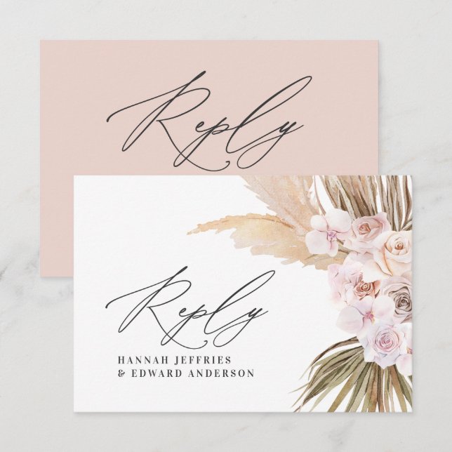Cartão De Informações Pampas de folha de palma Casamento Rosa Natural RS (Frente/Verso)