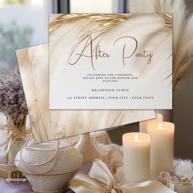 Cartão De Informações Pampas Douradas da Boêmia Elegante Após Festa (Criador carregado)