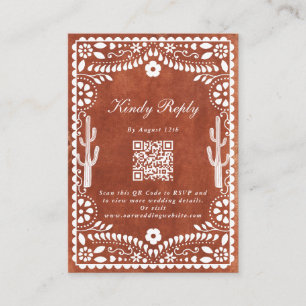 Cartão De Informações Papel Picado Casamento Mexicano Marrom Terracota C