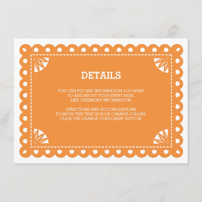 Cartão De Informações Papel Picado Insert Card - Laranja (Frente)