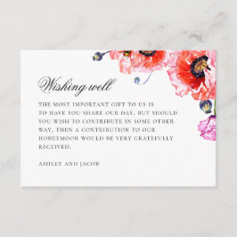 Cartão De Informações Papoila de aquarela. Casamento floral vermelho des