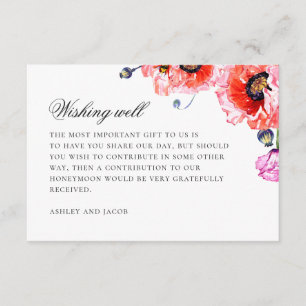 Cartão De Informações Papoila de aquarela. Casamento floral vermelho des