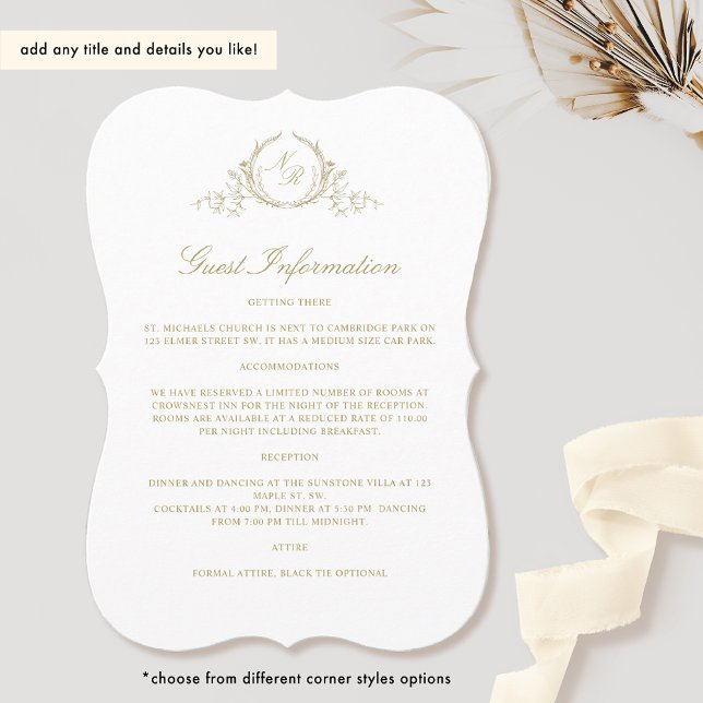 Cartão de Informações para Convidados Elegante Mon (Criador carregado)