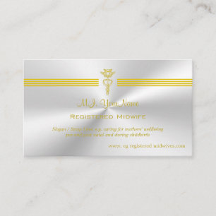 Cartão De Informações Parteira registrada com logotipo ouro caducaduceus