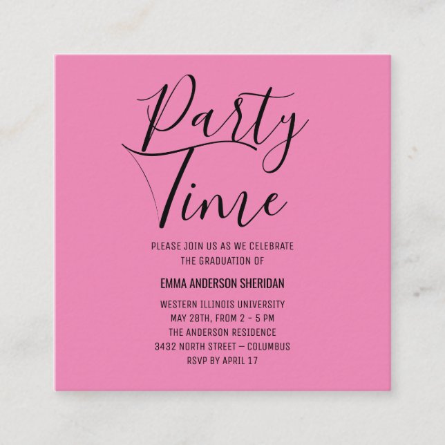 Cartão De Informações Partido Na moda de Formando Preto e Branco minimal (Frente)