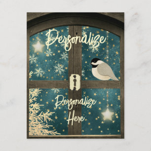 Cartão De Informações Pássaro floco de neve estrelado na cabana de inver